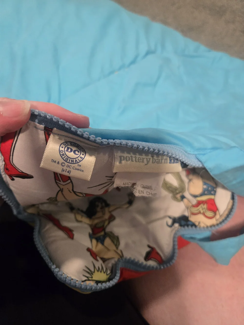 Pottery Barn Cotton Thick Kids Sleeping Bag Bkue White Wonder Woman Printed
